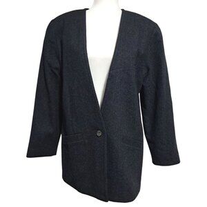 70s Minimalist Wool‎ Blazer Sz 11/12 Charcoal Gray Campus Casuals USA Sleek